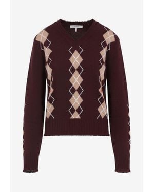 Chloé Argyle Jacquard Wool Jumper - Red