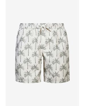 Eleventy Palm Tree Print Beach Shorts - White
