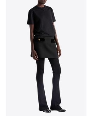 Prada Embroidered Triangle Logo Jersey T-Shirt - Black