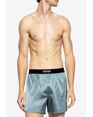 Tom Ford Logo Silk Boxers - Blue