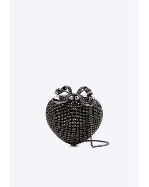 Self-Portrait Crystal-Embellished Heart Clutch - Black