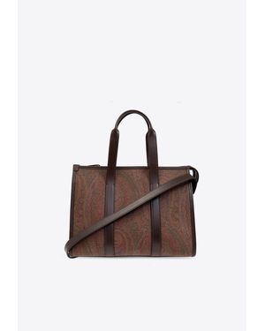 Etro Medium Paisley Jacquard Top Handle Bag - Brown