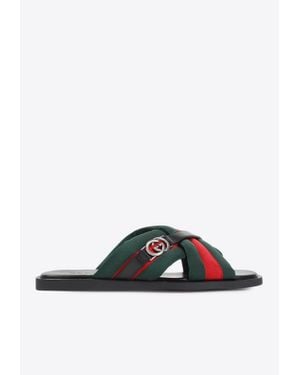 Gucci Interlocking G Web Slides - Black