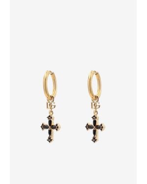 Dolce & Gabbana Cross And Rhinestones Hoop Earrings - White