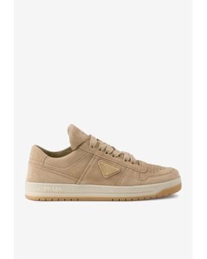 Prada Downtown Suede Low-Top Sneakers - Natural