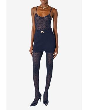 Marine Serre Moonogram Mesh-Flock Top - Blue