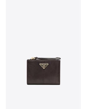 Prada Triangle Logo Leather Zip Wallet - White