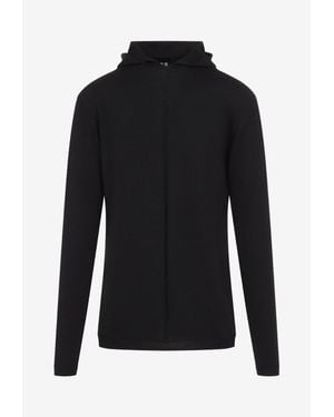 Rick Owens Oversized Hooded Fine-Knit Wool Hoodie - Black