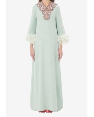 Valentino Silk Embroidered Maxi Dress - Green