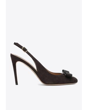 Ferragamo Vibily 95 Vara Bow Slingback Pumps - White