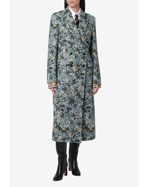 Dries Van Noten Double-Breasted Floral Jacquard Long Coat - Green