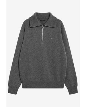 Prada Half-Zip Oversized Polo Sweater - Gray