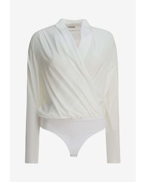 Brunello Cucinelli Silk Draped Bodysuit - White