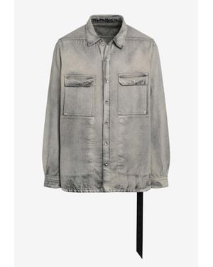 Rick Owens Oversized Washed Denim Jacket - Gray