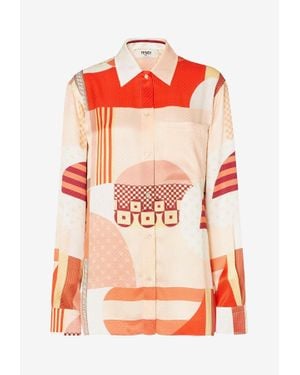 Fendi Patchwork Printed Long-Sleeved Shirt - Orange