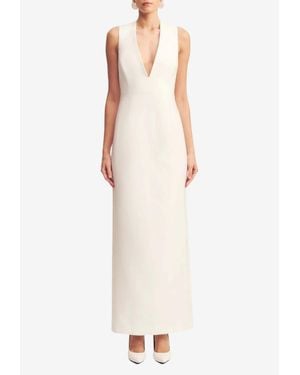 Shona Joy Otis Plunging V-Neck Fitted Maxi Dress - White