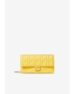 Fendi Baguette Embossed Ff Leather Clutch Bag - Yellow