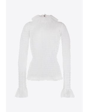 Thom Browne Turtleneck Sheer Tulle Top - White