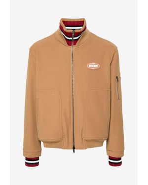 Moschino Logo-Patch Bomber Jacket - Natural