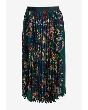 Sacai Floral Print Pleated Midi Skirt - Green