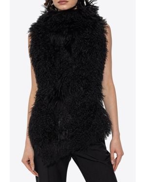 McQueen Shearling-Panel Sleeveless Top - Black