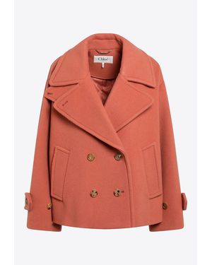 Chloé Double-Breasted Wool Coat - Orange