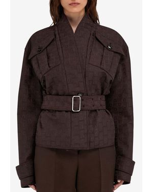 Ferragamo Monogram Print Belted Kimono Jacket - Brown