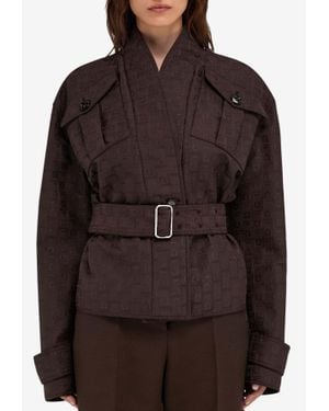 Ferragamo Monogram Print Belted Kimono Jacket - Brown