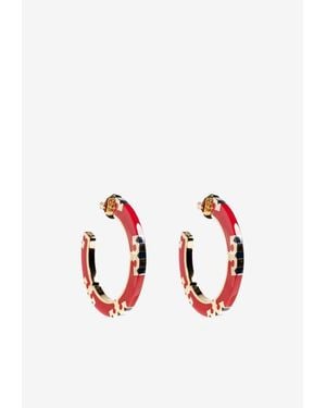 Tory Burch Logo Round Earrings - Red
