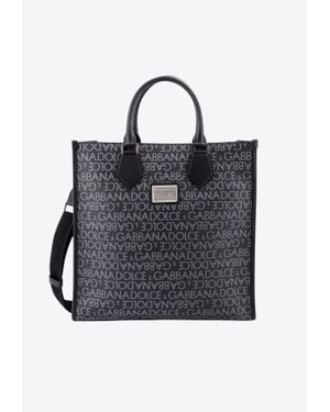 Dolce & Gabbana All-Over Logo Leather Top Handle Bag - Black