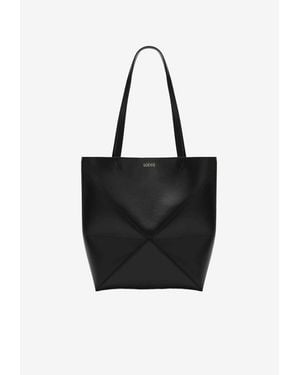 Loewe Medium Puzzle Fold Leather Tote Bag - Black