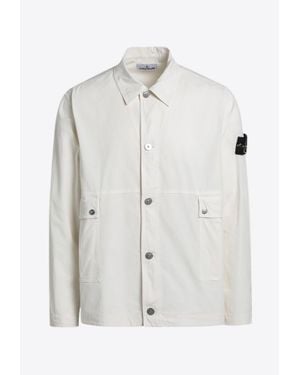 Stone Island Compass Patch Button-Up Jacket - White