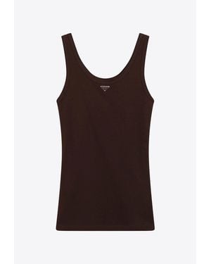 Prada Triangle Logo Ribbed Tank Top - Brown