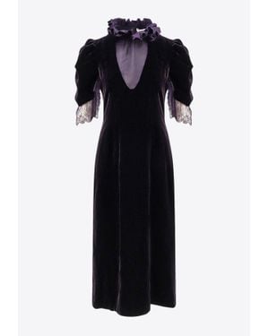 McQueen Fluid Velvet High-Neck Midi Dress - Black