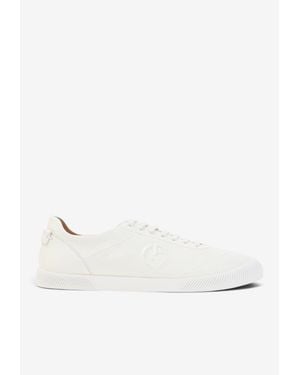 Giorgio Armani Embossed Logo Leather Sneakers - White