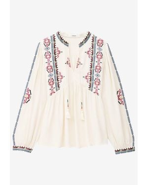Ba&sh Tilt V-Neck Embroidered Blouse - Natural