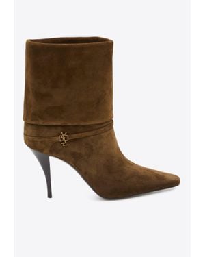 Saint Laurent Niki 90 Suede Ankle Boots - Brown