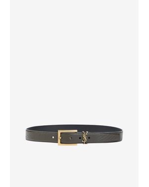 Saint Laurent Cassandre Nappa Leather Belt - White