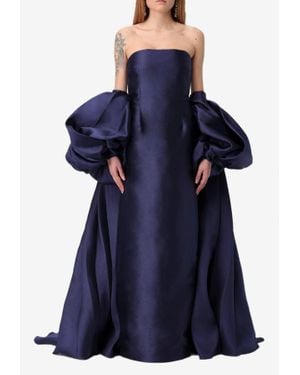 Solace London Lea Puff-Sleeved Cape Gown - Blue