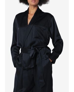 Victoria Beckham Alba Belted Satin Shirt With Shawl Collar - Blue
