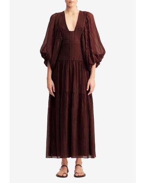 Shona Joy Aanika Balloon-Sleeved Midi Dress - Red