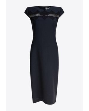 McQueen Tailored Pencil Midi Dress With Lace Inserts - Blue