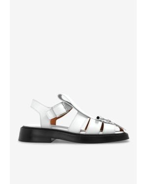 McQueen T-Bar Caged Leather Sandals - White