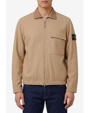 Stone Island Logo-Patch Wool Overshirt - Blue