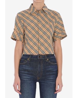 Burberry Vintage Check Cropped Shirt - Blue