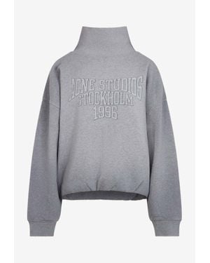 Acne Studios Funnel-Neck Logo Sweatshirt - Grey