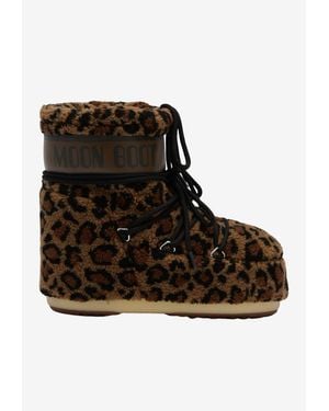 Moon Boot Icon Low Teddy Leopard Print Snow Boots - Black