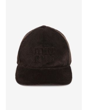 Miu Miu Logo Cordoury Baseball Cap - Black