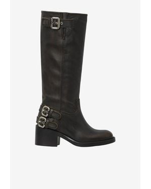 Chloé Dakota 60 Brushed Leather Biker Boots - Black