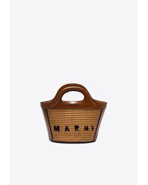 Marni Micro Tropicalia Raffia Handbag - Brown